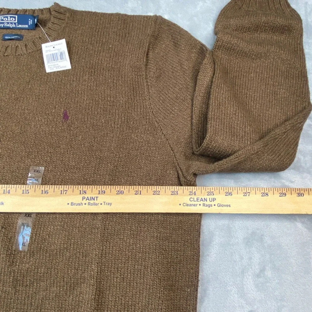 Polo Ralph Lauren Mens XXL Crewneck Sweater Fall Brown Cotton Knit Pony Logo NEW